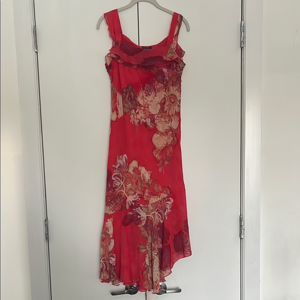 Fairycore Floral Red Asymmetrical Dress